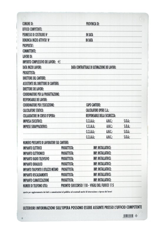 Cartello segnaletico direzione lavori CM 88X68