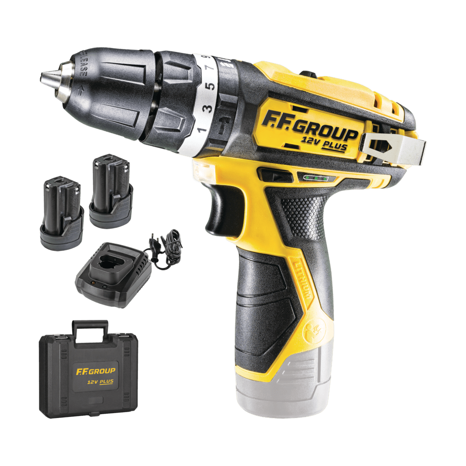 Trapano avvitatore 12V Plus + inserti, caricabatteria e batteria supplementare