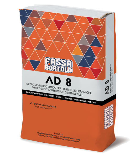 Adesivo monocomponente per pavimenti e rivestimenti sia interni che esterni AD 8