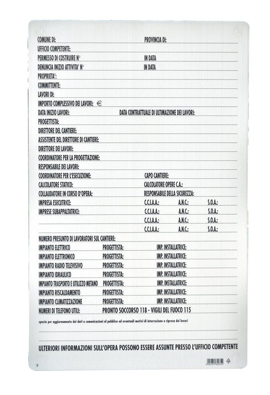 Cartello segnaletico direzione lavori CM 88X68