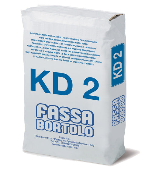 Intonaco di fondo fibrorinforzato a base di calce e cemento, per interni ed esterni KD 2 kg 25